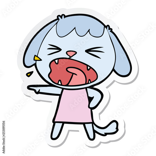 sticker of a cute cartoon dog barking