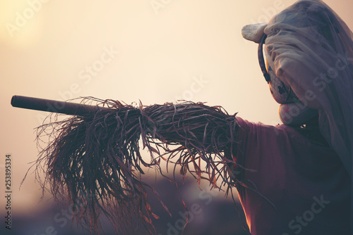 scarecrow in the paddy rice...