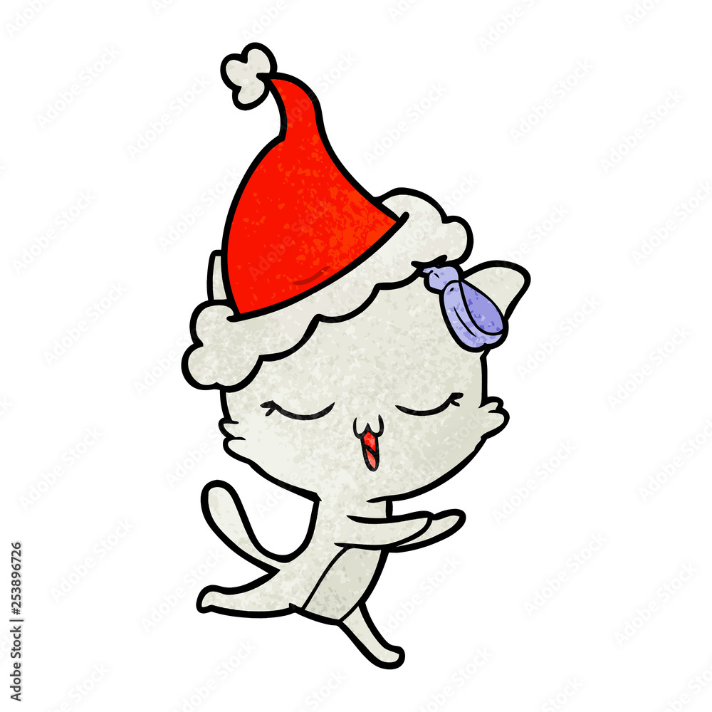 textured cartoon of a cat with bow on head wearing santa hat textured cartoon of a cat with bow on head wearing santa hat