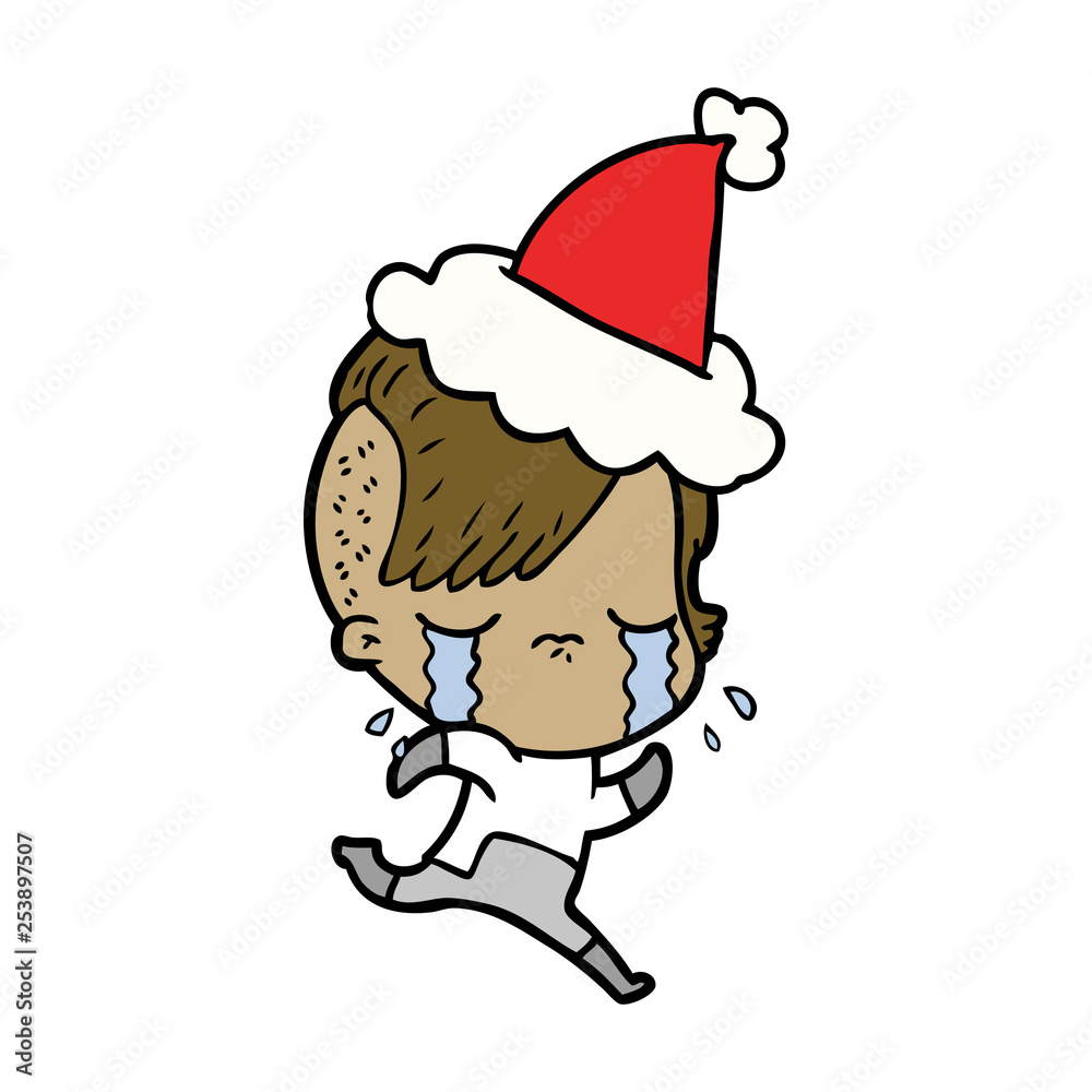 line drawing of a crying girl wearing space clothes wearing santa hat line drawing of a crying girl wearing space clothes wearing santa hat