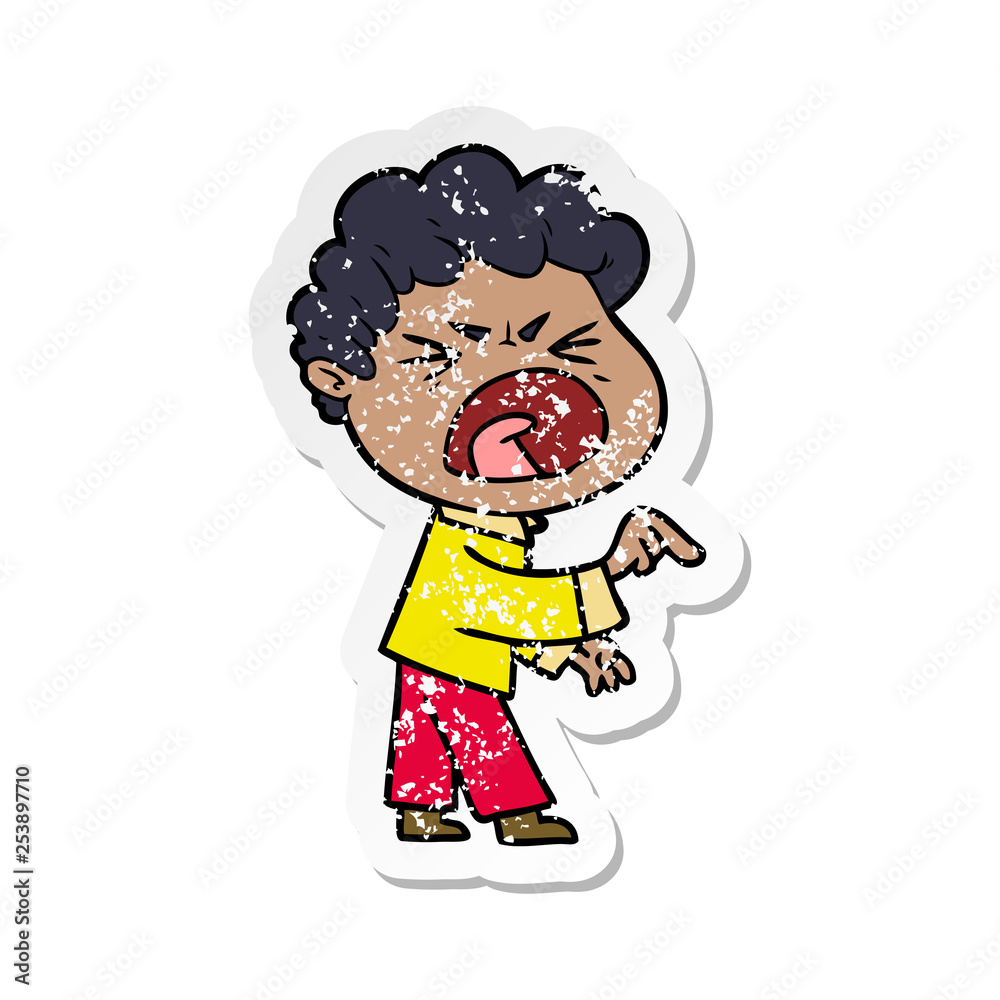 distressed sticker of a cartoon furious man