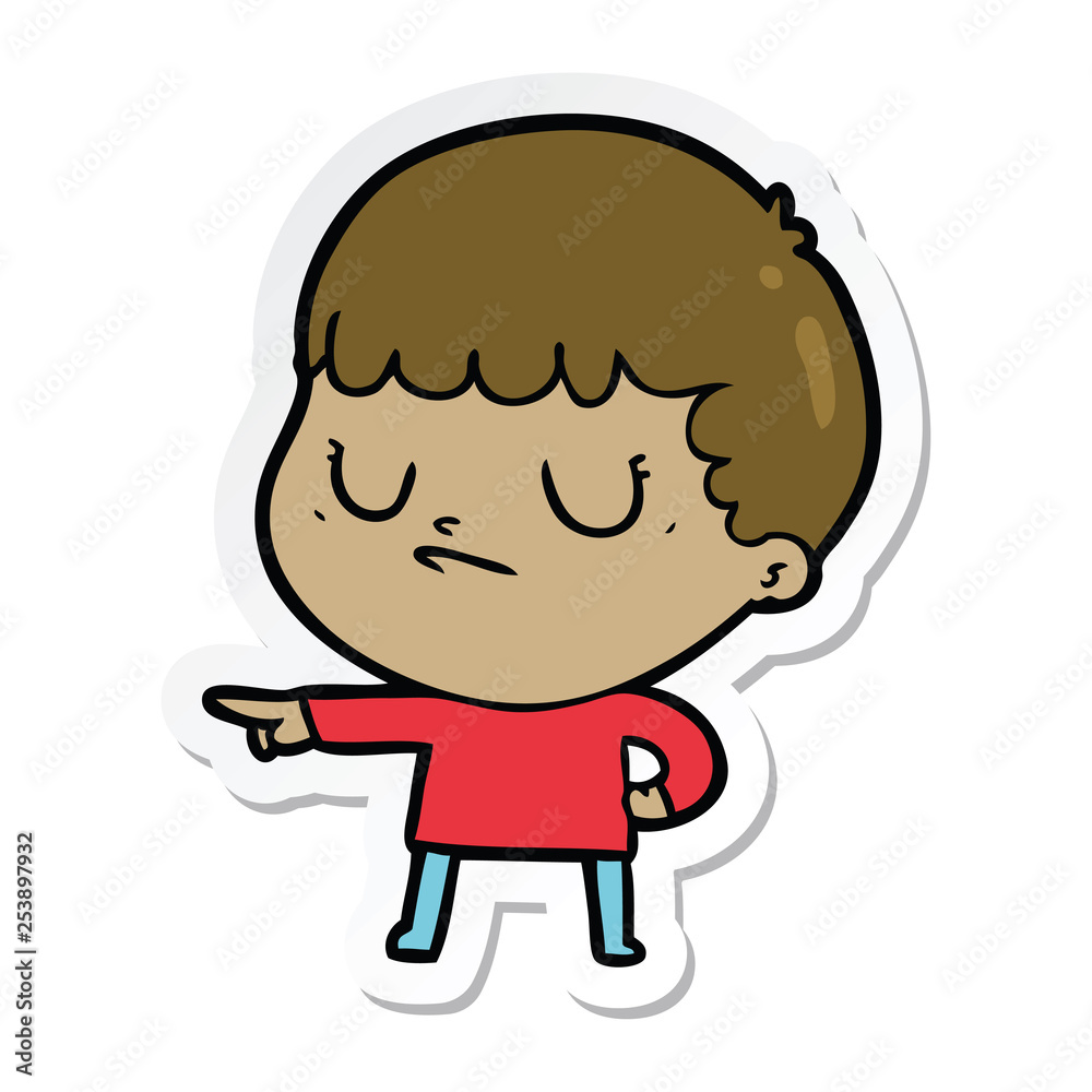 sticker of a cartoon grumpy boy sticker of a cartoon grumpy boy
