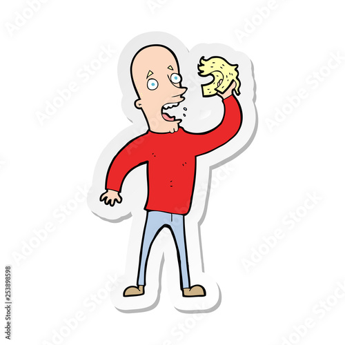 sticker of a cartoon bald man with wig