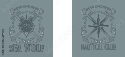 Принти на полотні Color illustrations of an anchor with text wolf and lodestar