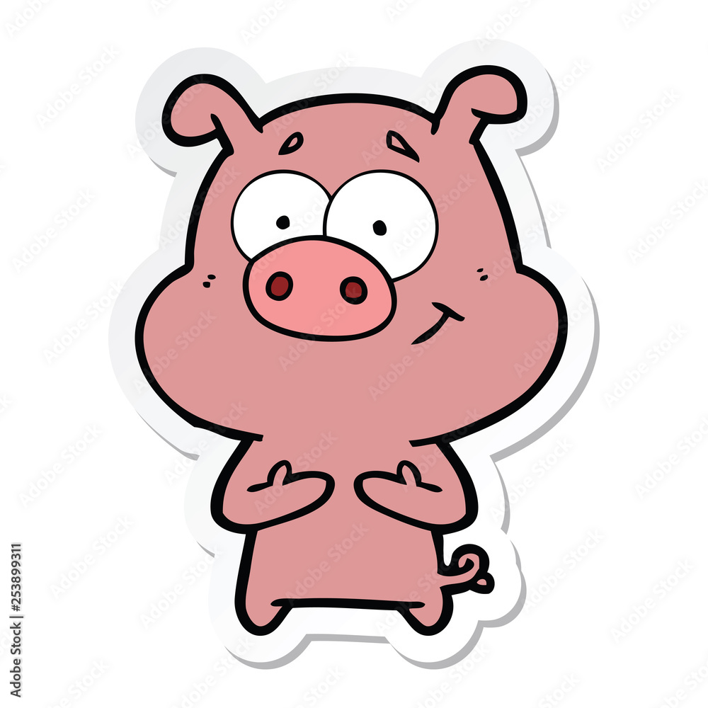 sticker of a happy cartoon pig sticker of a happy cartoon pig