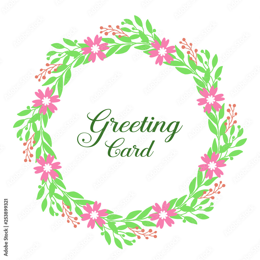 Vector illustration pink flower frame with green leaves for write greeting card Vector illustration pink flower frame with green leaves for write greeting card