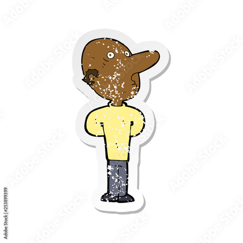 retro distressed sticker of a cartoon balding man