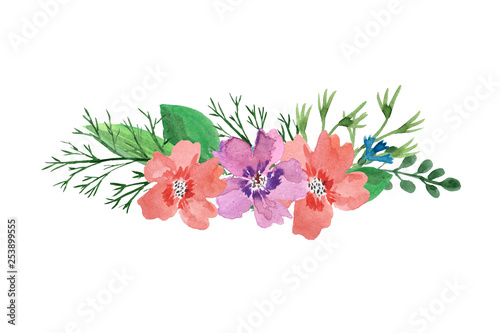 watercolor floral frame of wild flowers, leaves, hibiscus and cornflowers on a white background for the design of invitations, greetings, cards.