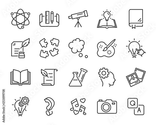 set of creative icons , such as thinking, drawing, work, education