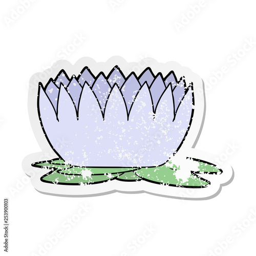 distressed sticker of a cartoon waterlily