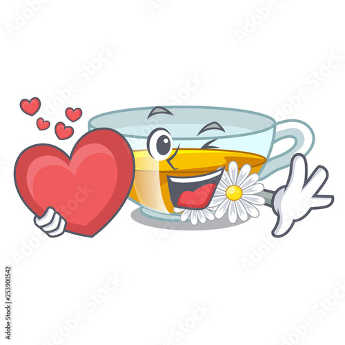 With heart chamomile tea in the cartoon shape