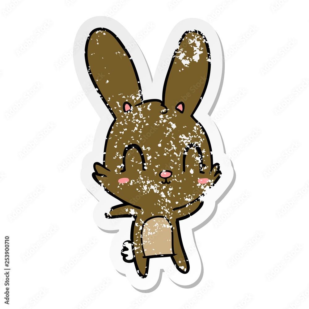 distressed sticker of a cute cartoon rabbit distressed sticker of a cute cartoon rabbit