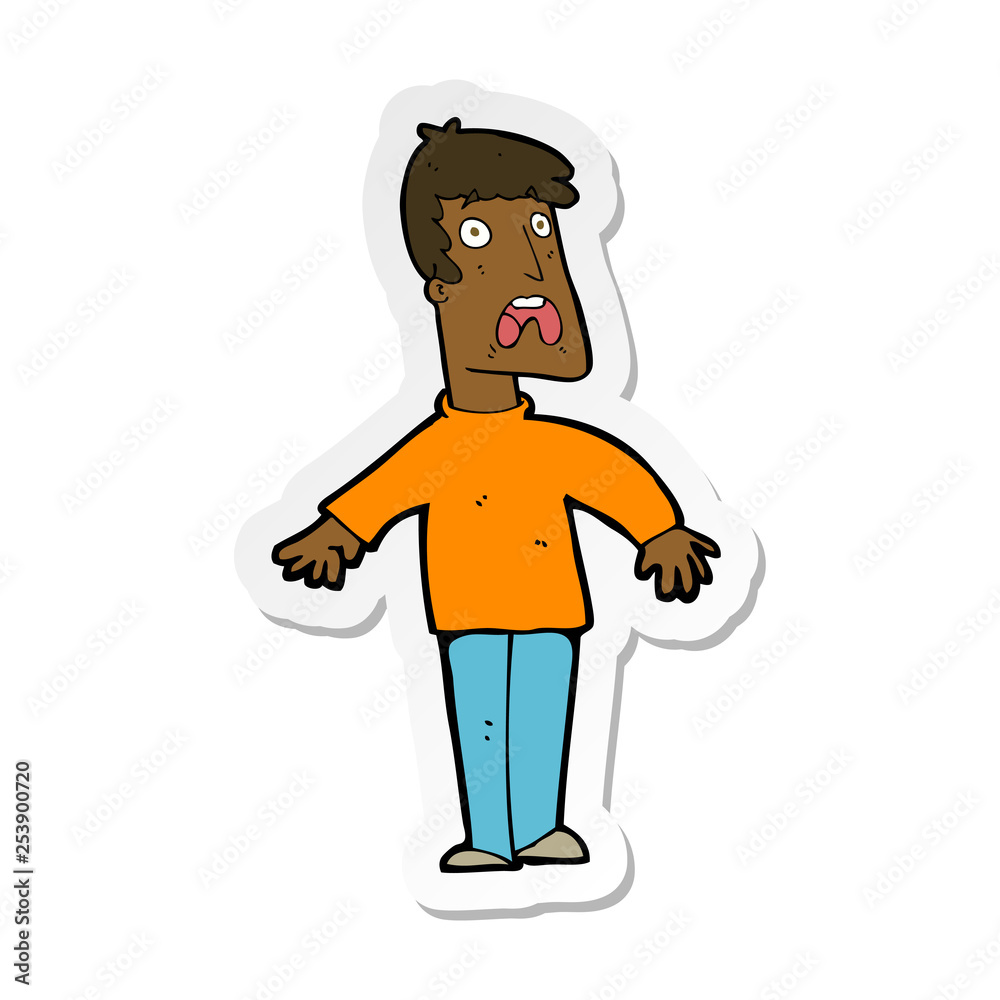 sticker of a cartoon terrified man sticker of a cartoon terrified man