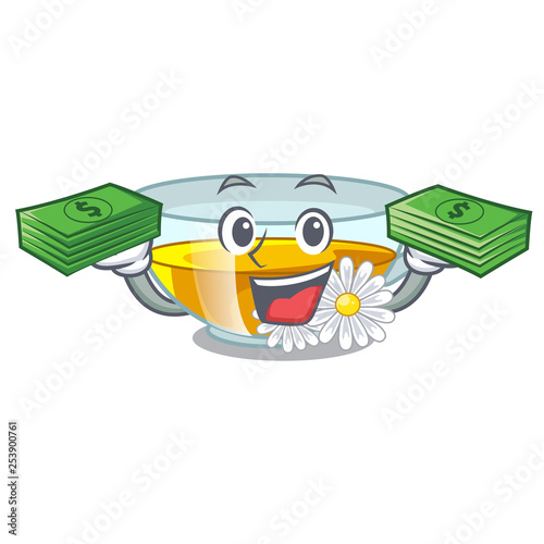 With money bag chamomile tea in the cartoon shape