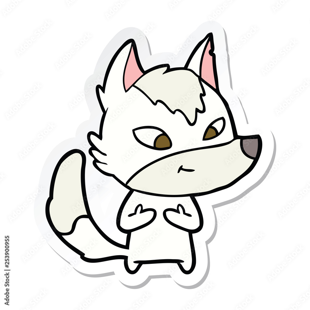 sticker of a friendly cartoon wolf