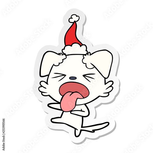 sticker cartoon of a disgusted dog wearing santa hat