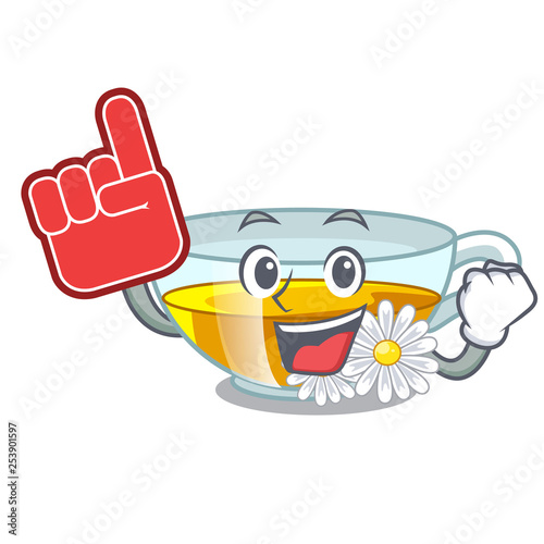 Foam finger chamomile tea isolated the with mascot