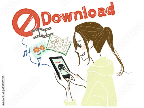 Cuadro en lienzo 女性-スマートフォン-違法ダウンロード