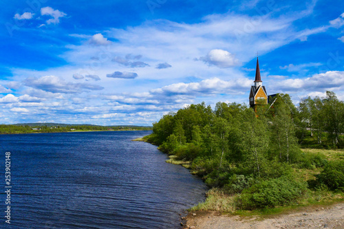 Karesuando, Sweden. The local Swedish Church in Karesuando Sweden's northernmost town on the border with Finland located alongside the Muonio River. photo