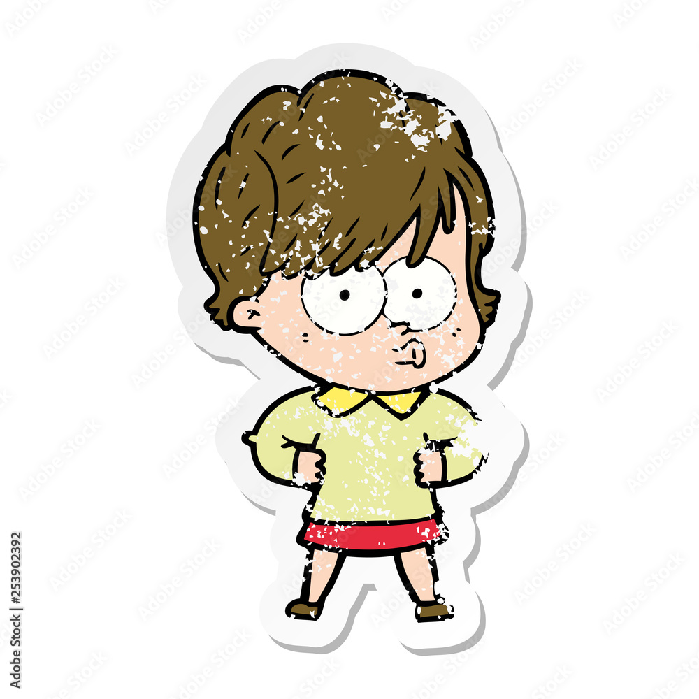 distressed sticker of a cartoon woman