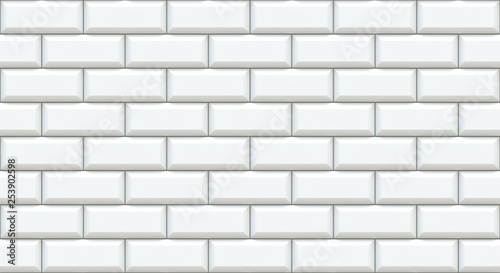 White brick wall rectangles with chamfered edge. Empty background. Vintage stonewall. Room design interior. Backdrop for cafe. High quality seamless 3d illustration.