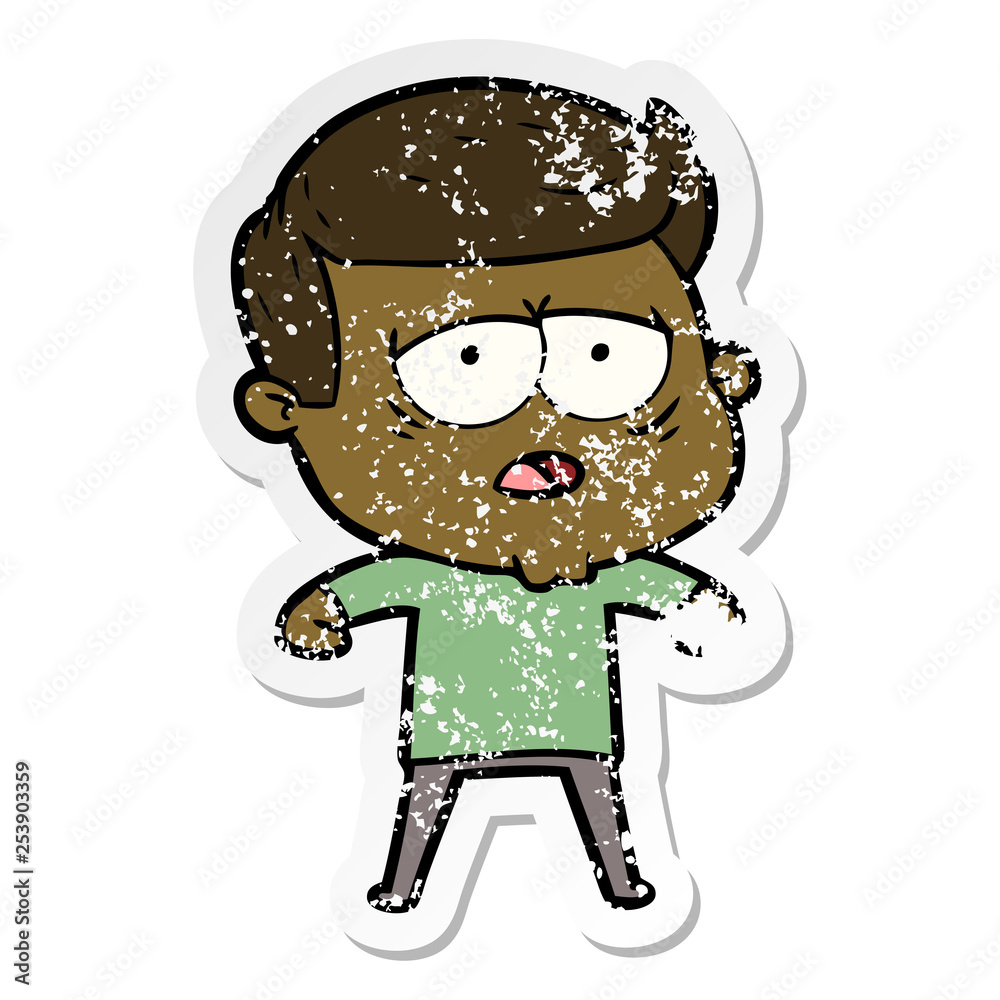 distressed sticker of a cartoon tired man distressed sticker of a cartoon tired man