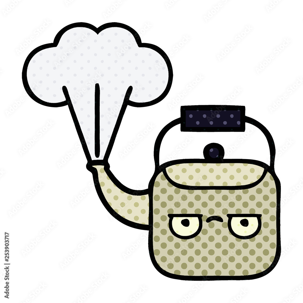 comic book style cartoon steaming kettle comic book style cartoon steaming kettle