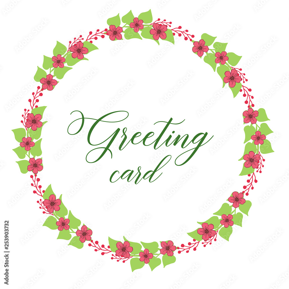 Vector illustration greeting card design with frame flower pink green leafy