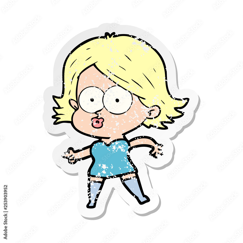 distressed sticker of a cartoon girl pouting distressed sticker of a cartoon girl pouting