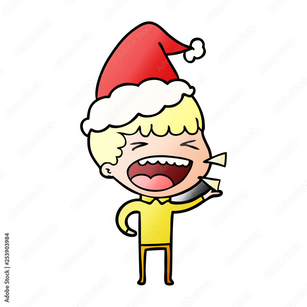 gradient cartoon of a laughing man wearing santa hat gradient cartoon of a laughing man wearing santa hat