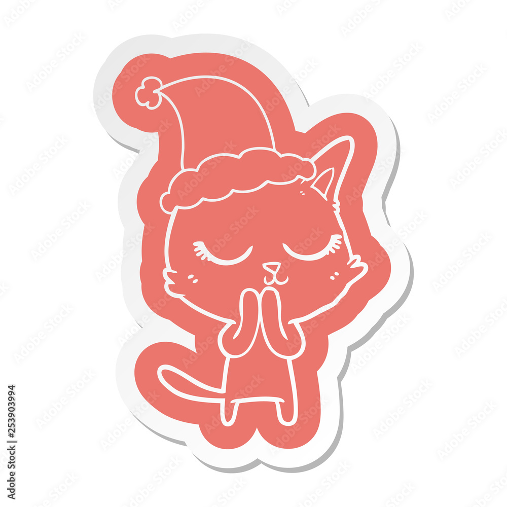 calm cartoon sticker of a cat wearing santa hat calm cartoon sticker of a cat wearing santa hat