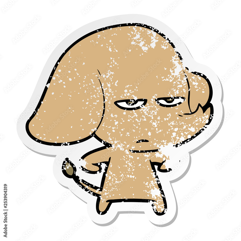 distressed sticker of a annoyed cartoon elephant distressed sticker of a annoyed cartoon elephant