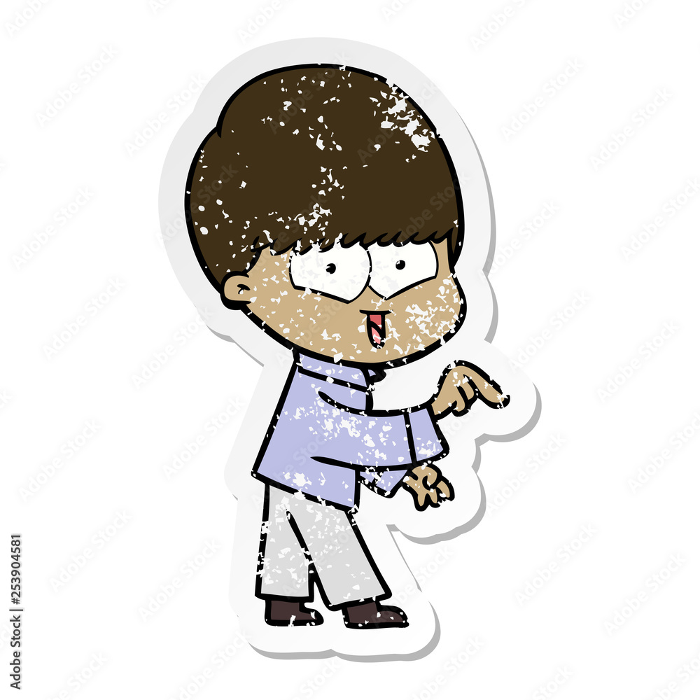 distressed sticker of a cartoon happy boy distressed sticker of a cartoon happy boy
