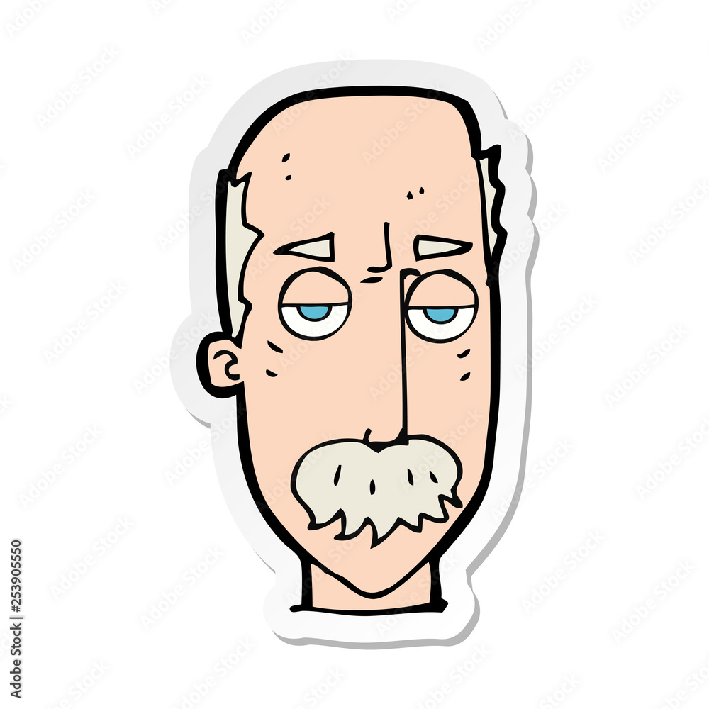sticker of a cartoon bored old man sticker of a cartoon bored old man