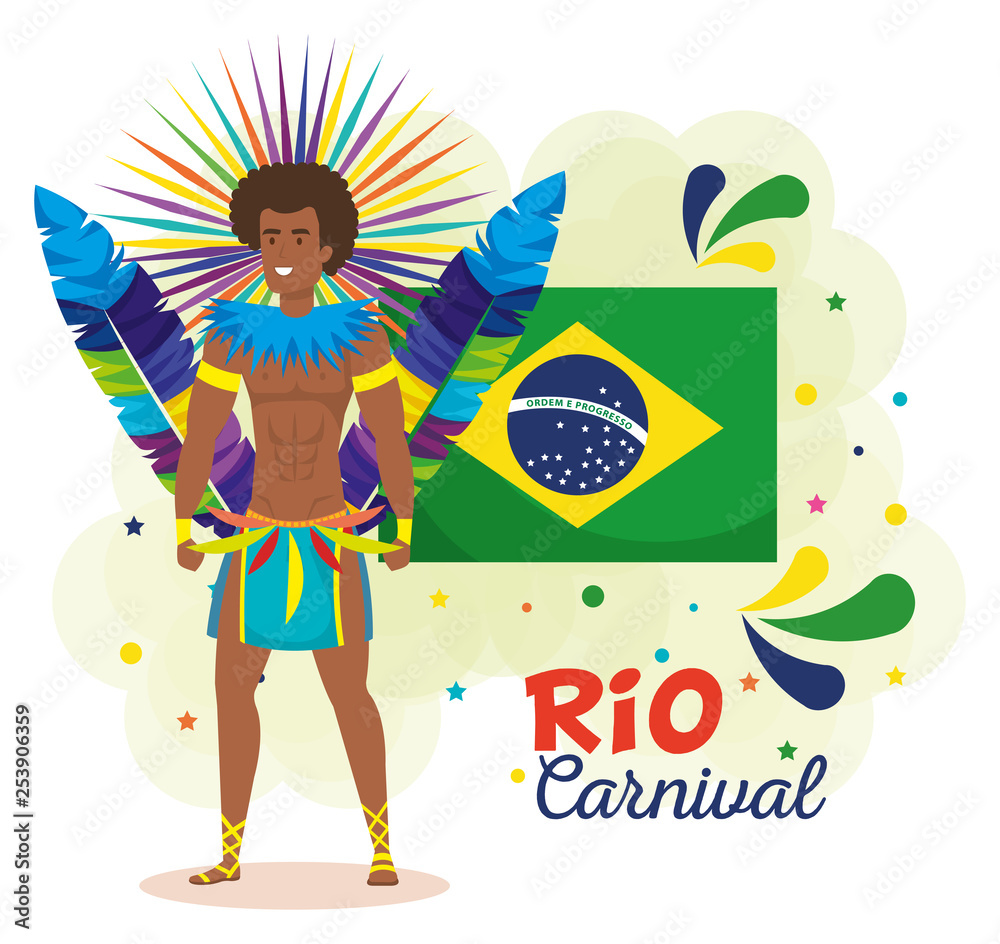 brazilian dancer with flag and carnival icons
