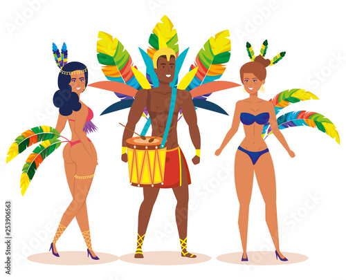 brazilian male dancer playing drum with garotas
