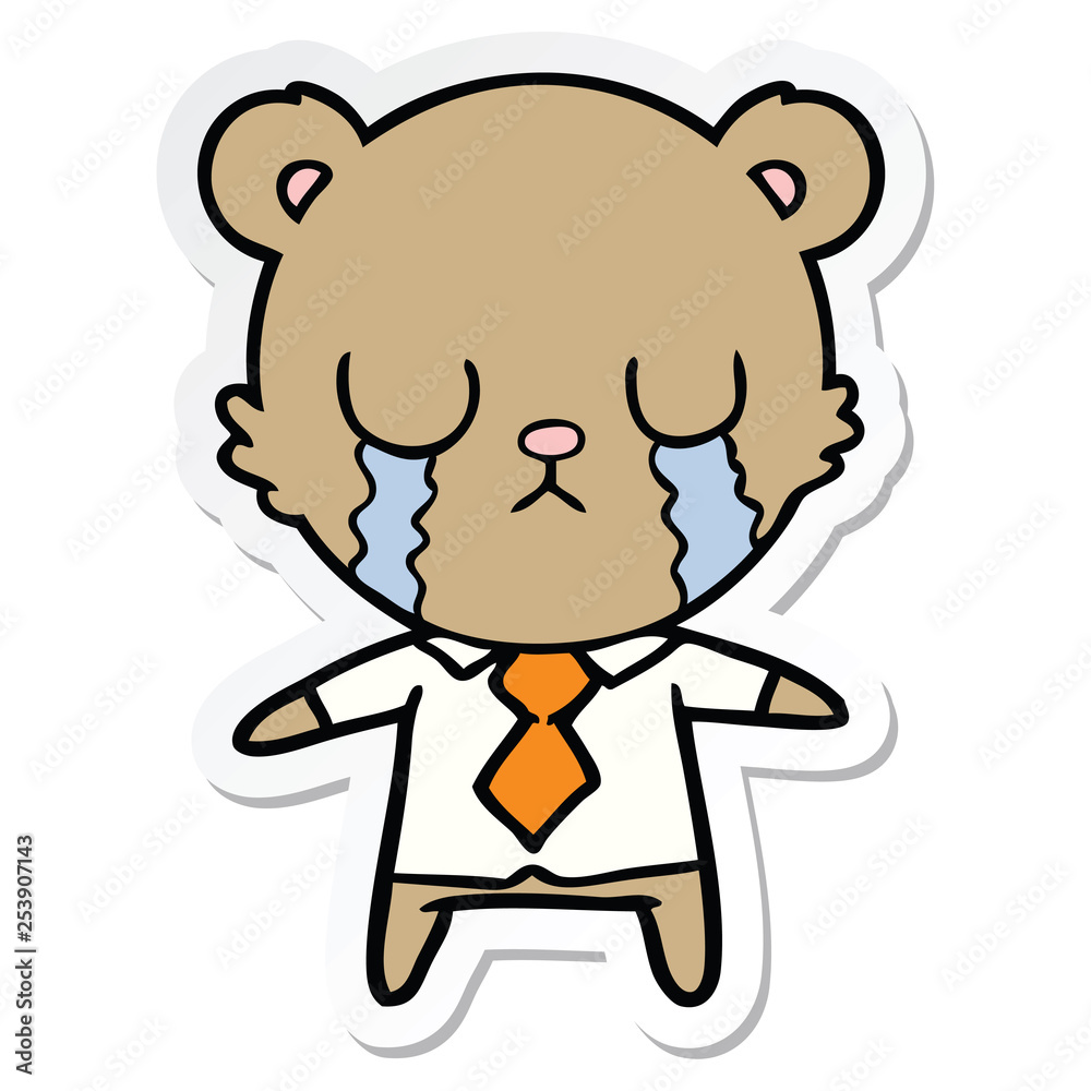 sticker of a crying cartoon bear