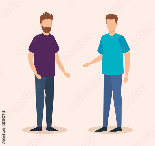 young and casual couple men characters