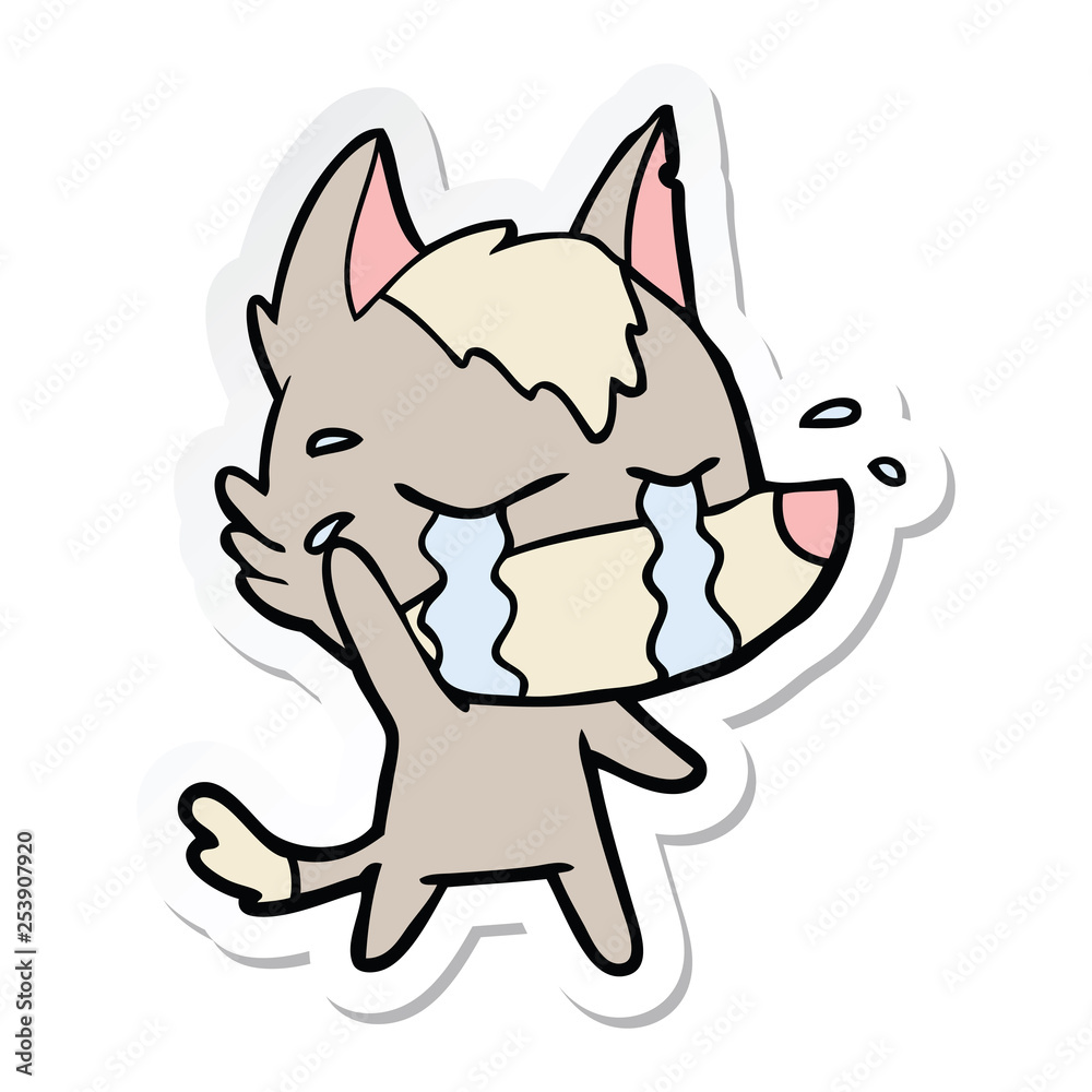 sticker of a cartoon crying wolf sticker of a cartoon crying wolf