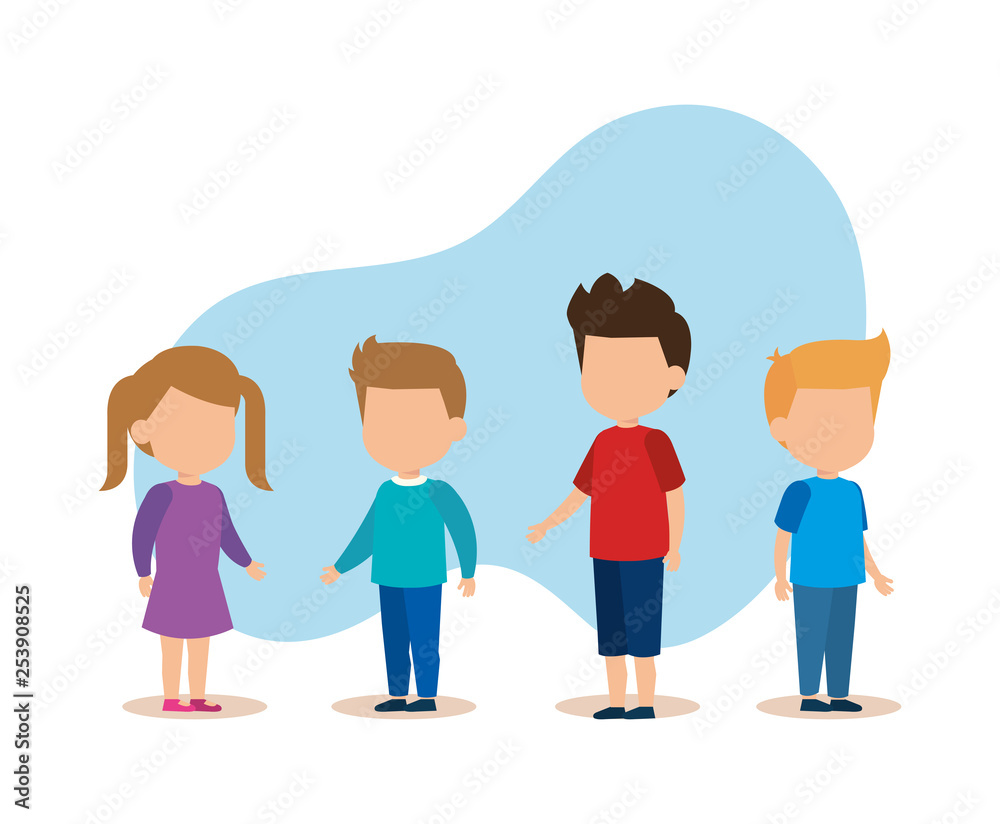cute little kids group characters