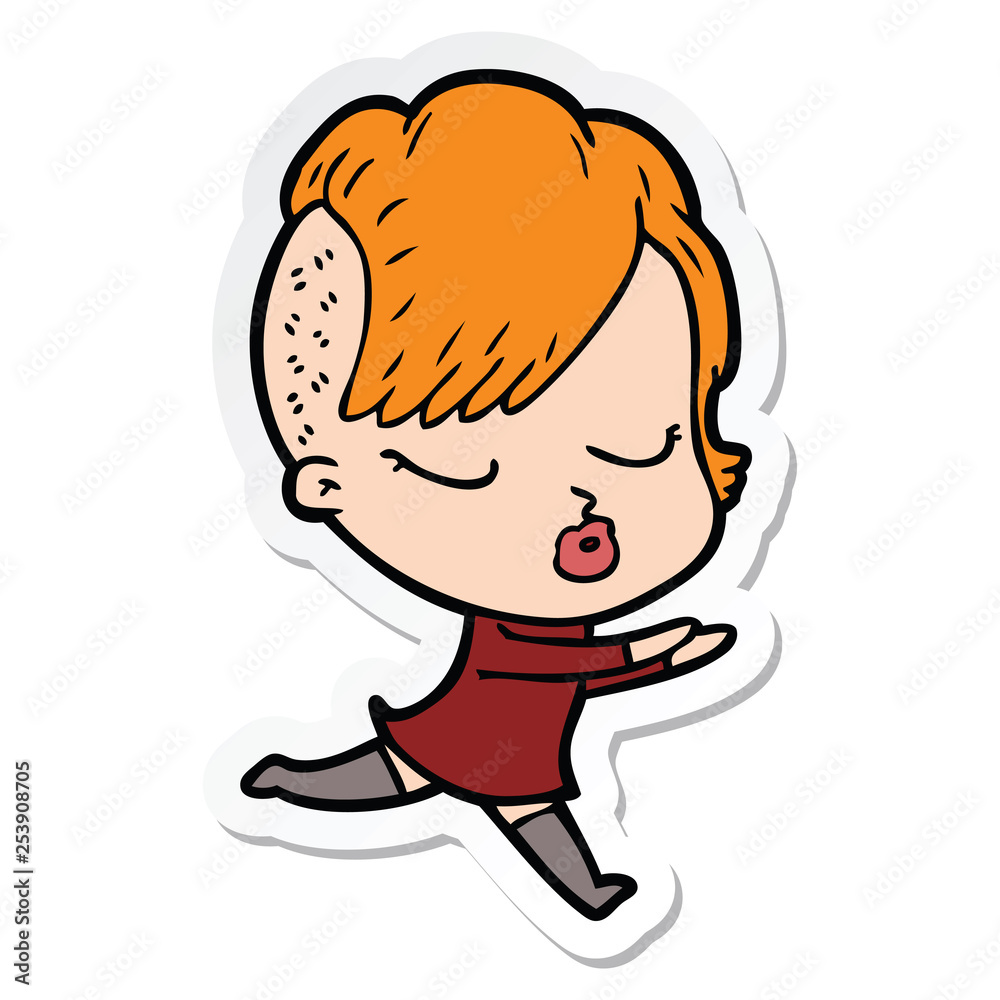 sticker of a cartoon pretty hipster girl sticker of a cartoon pretty hipster girl