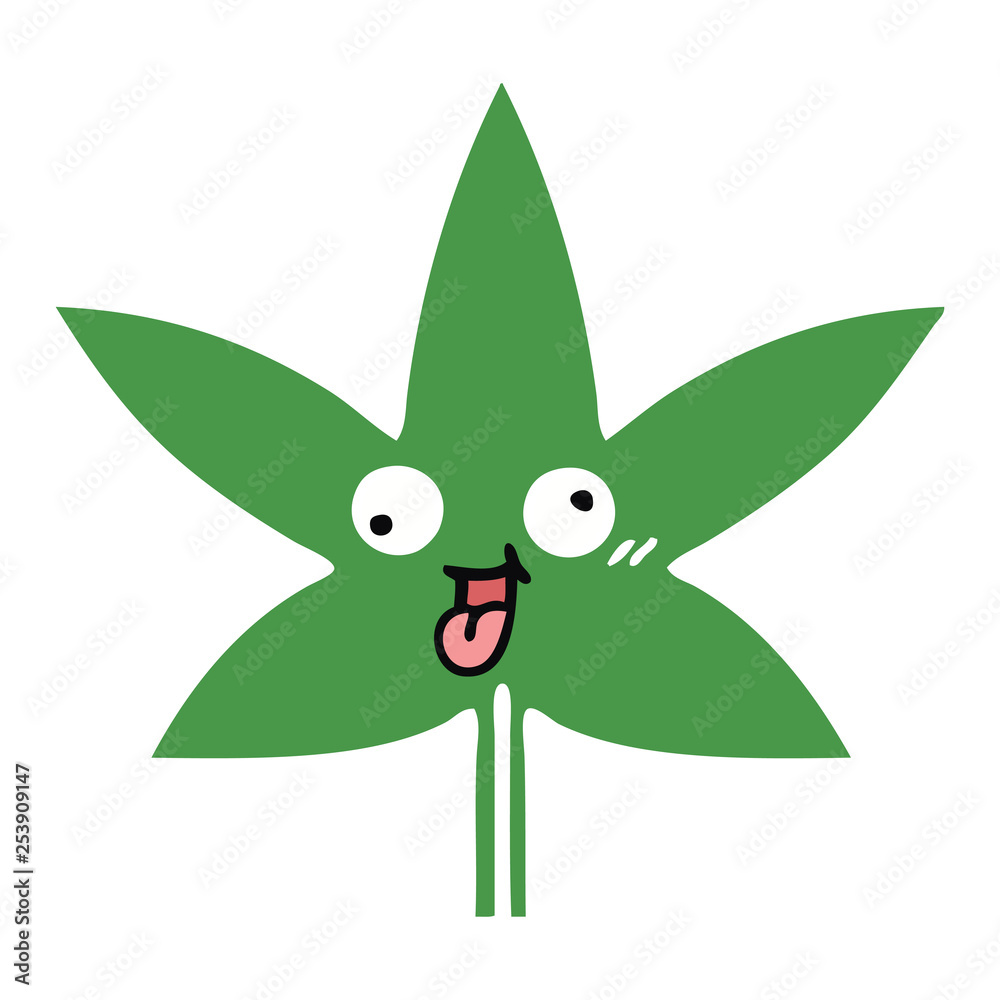 flat color retro cartoon marijuana leaf