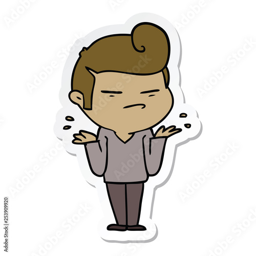 sticker of a cartoon cool guy with fashion hair cut