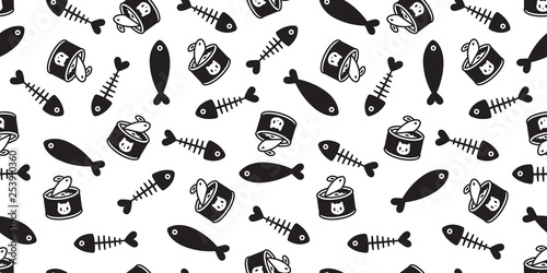 fish bone cat seamless pattern vector kitten food salmon tuna calico scarf isolated repeat wallpaper cartoon tile background doodle illustration