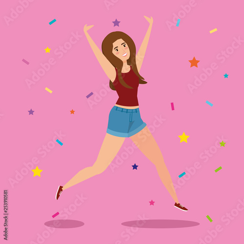power girl jumping celebrating character