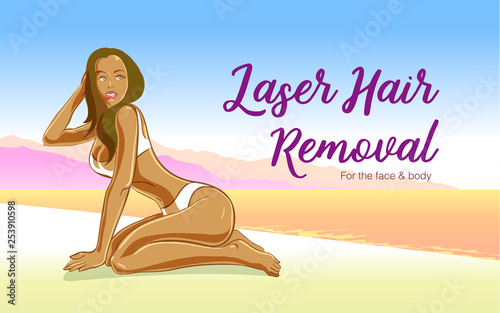 Vector illustration for aesthetic medicine clinic a laser hair removal issue.