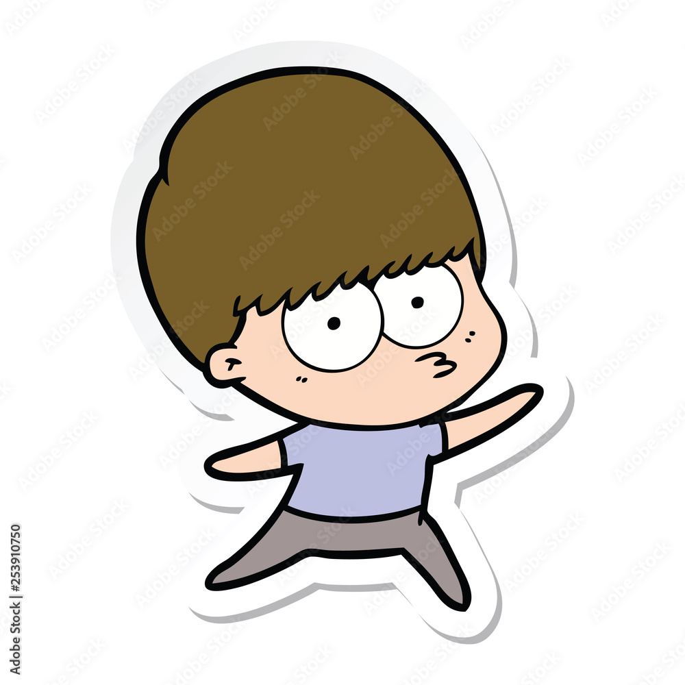 sticker of a nervous cartoon boy