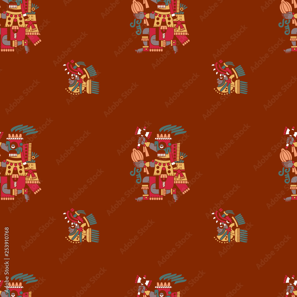 Aztec cacao seamless pattern for chocolate package design.