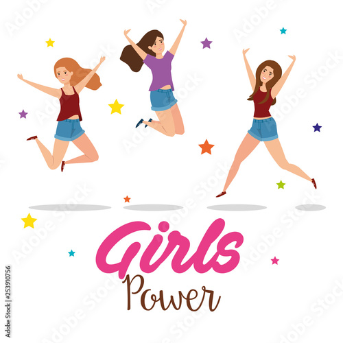 power girls jumping celebrating characters
