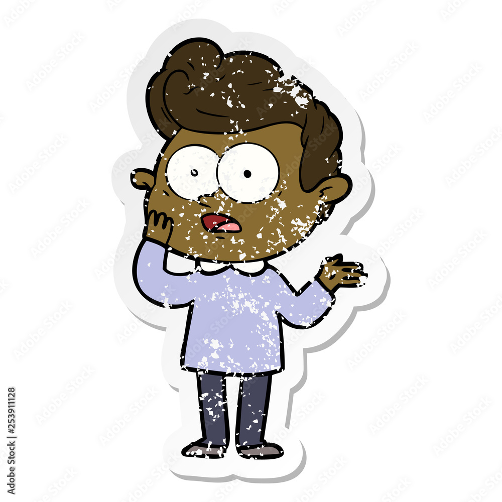 distressed sticker of a cartoon staring man distressed sticker of a cartoon staring man